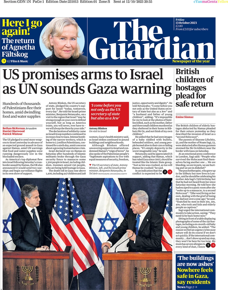 The Guardian - US Promises Arms To Israel as UN Sounds Gaza Warning 