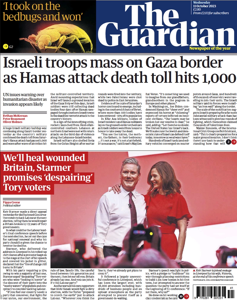 The Guardian - Israeli Troops Mass on Gaza Border as Hamas Attack Death Toll Hits 1,000
