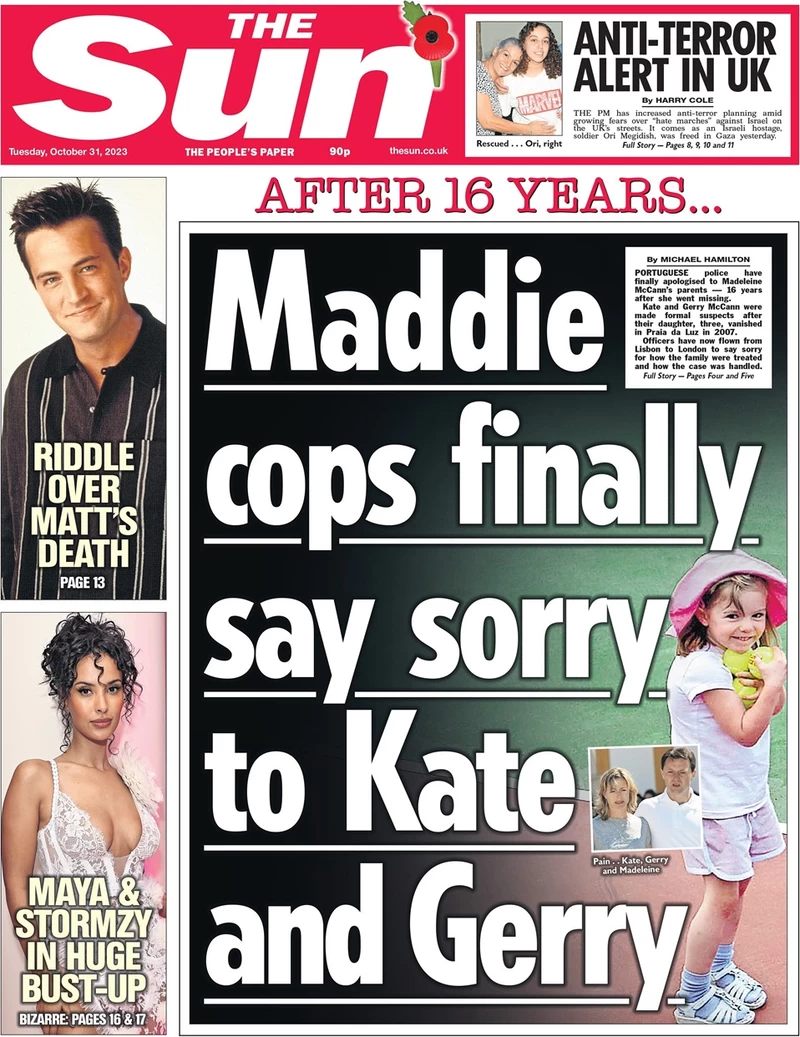 The Sun - Maddie cops finally say sorry to Kate and Gerry