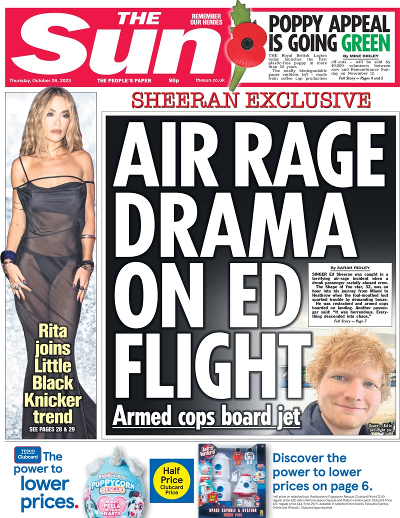 The Sun - Air rage drama on Ed flight