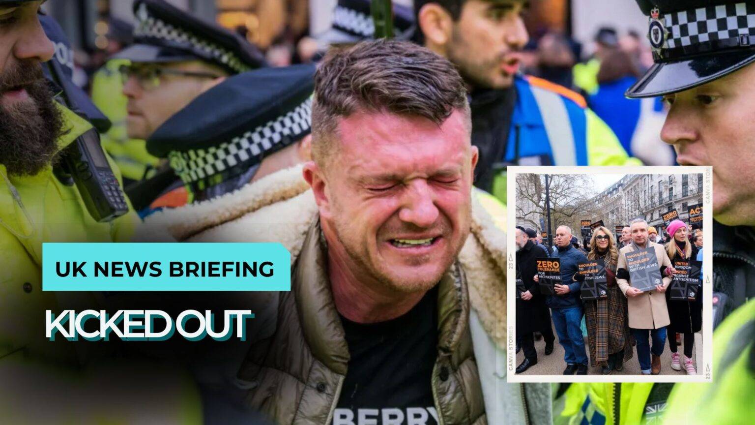Tommy Robinson arrested and pepper sprayed during march against anti-semitism