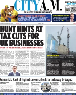 CITY AM – Hunt hints at tax cuts for UK businesses 