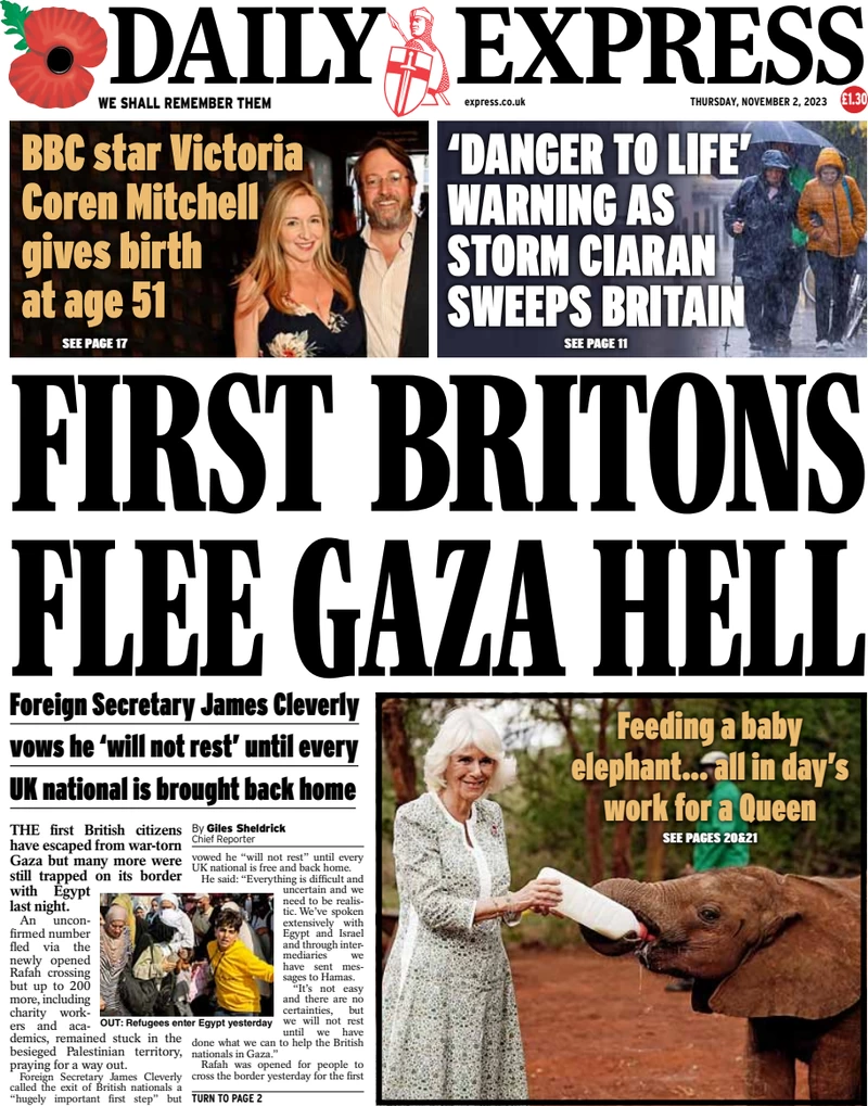 Daily Express - First Britons flee Gaza hell 