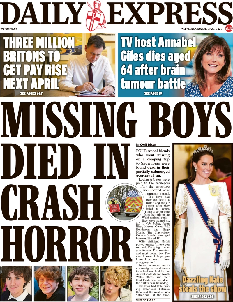 Daily Express - Missing boys died in crash horror 