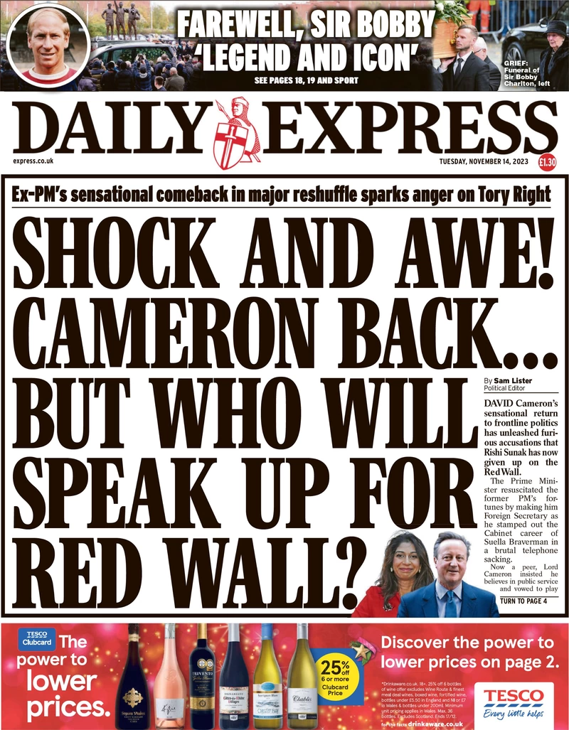 Daily Express - Cameron back … but who will speak up for the red wall