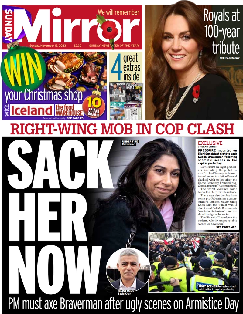 Sunday Papers: ‘Sack Suella now’ Home Secretary under pressure - the full perspective  Sunday Mirror – Sack Her Now