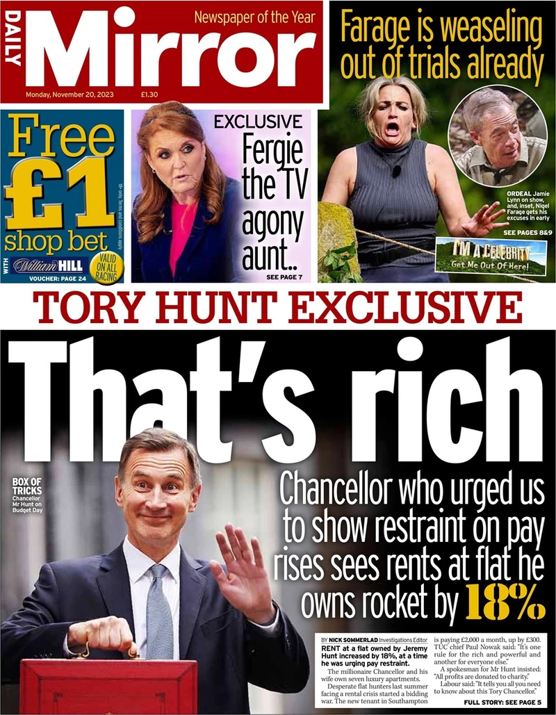 Daily Mirror - Tory Hunt Exclusive: That’s Rich 