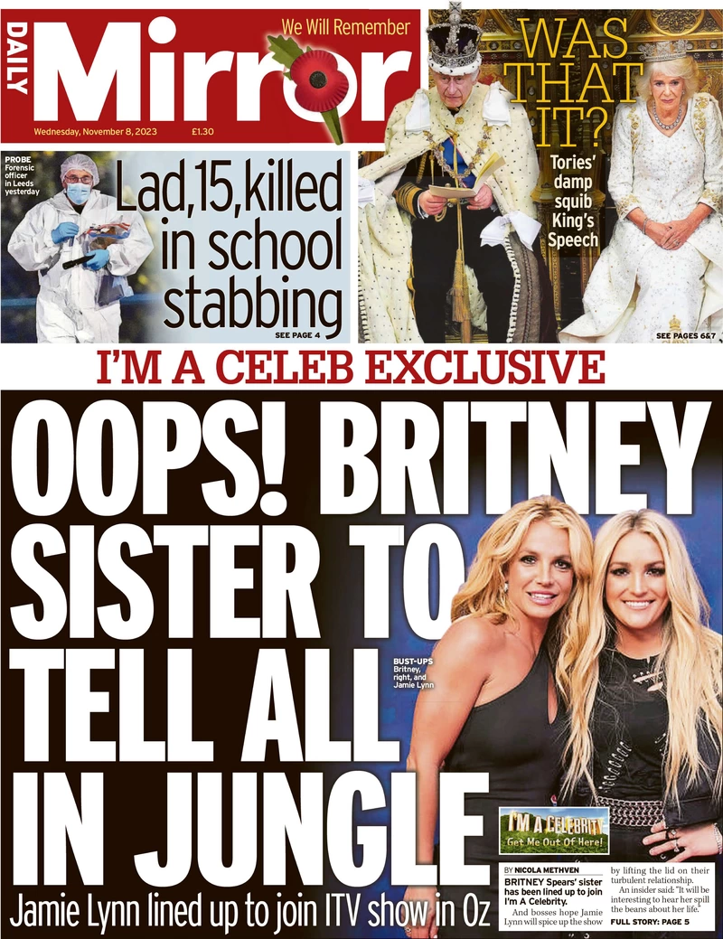 Daily Mirror - Oops Britney’s sister to tell all in the jungle