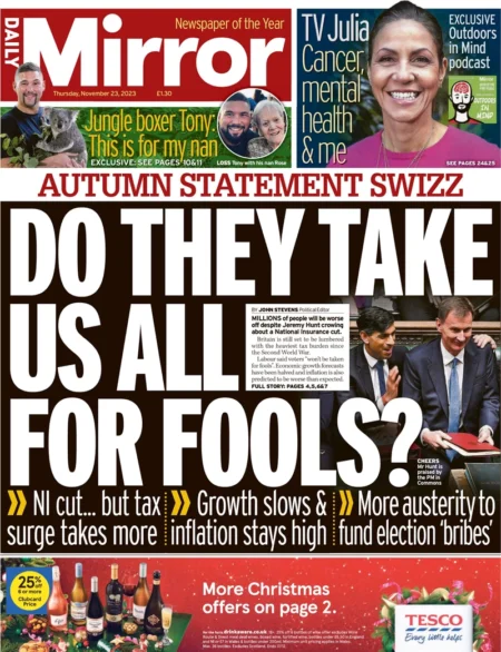 Daily Mirror  – Autumn Statement 2023: Do they take us for fools? 