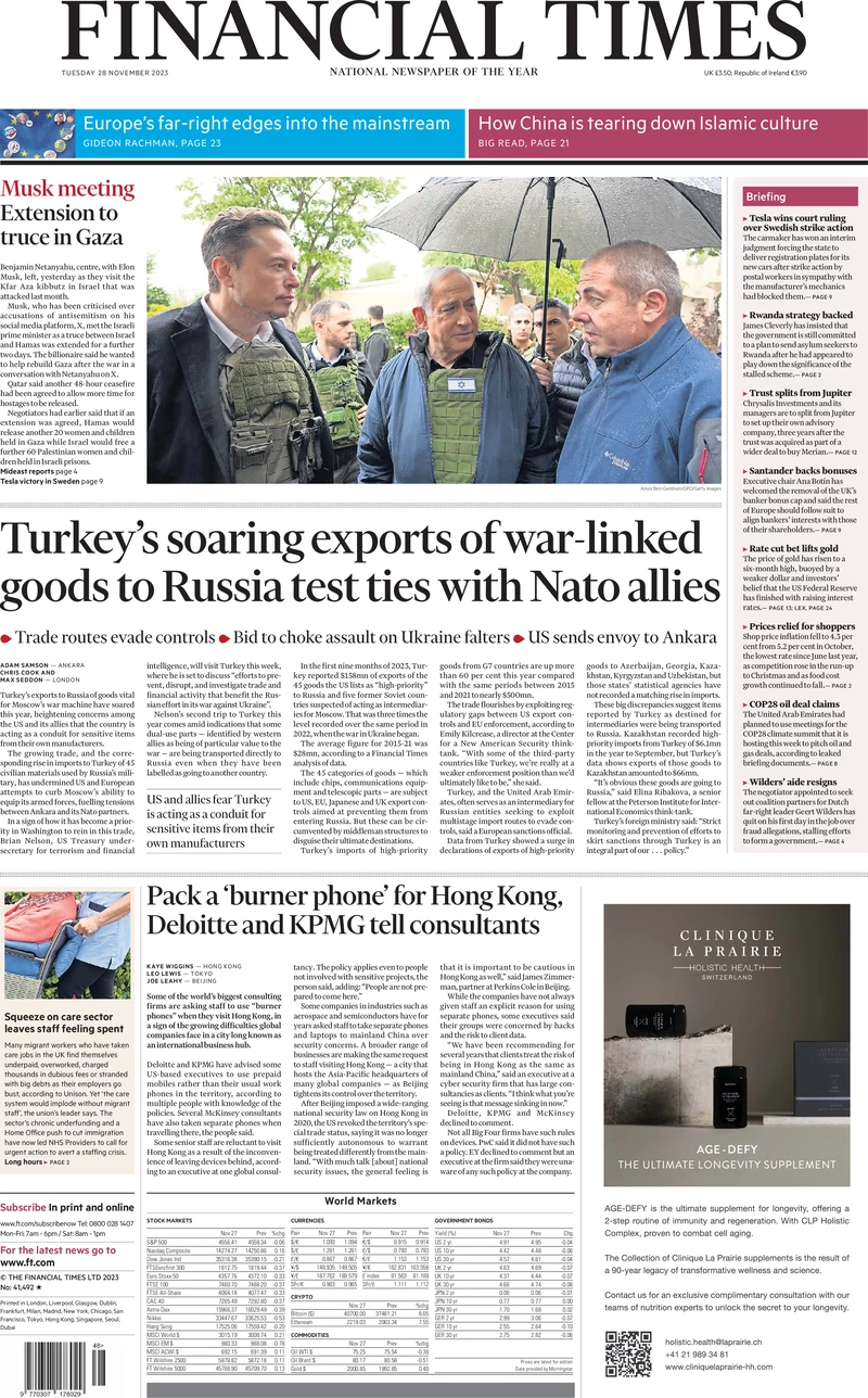 Financial Times - Turkey’s soaring exports of war-linked goods to Russia test ties with Nato allies