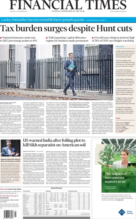 Financial Times – Autumn Statement 2023: Tax burden surged despite Jeremy Hunt cuts