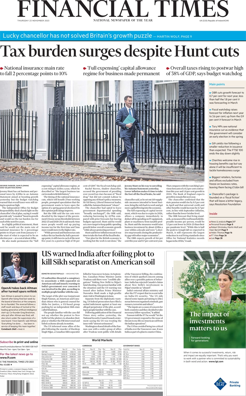 Financial Times - Tax burden surged despite Hunt cuts