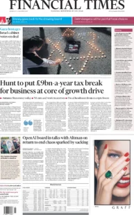 Financial Times – Hunt to put £9bn a year tax break for business at core of growth drive 