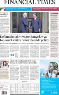 Financial Times – Defiant Sunak vows to change law as top court strikes down Rwanda policy 