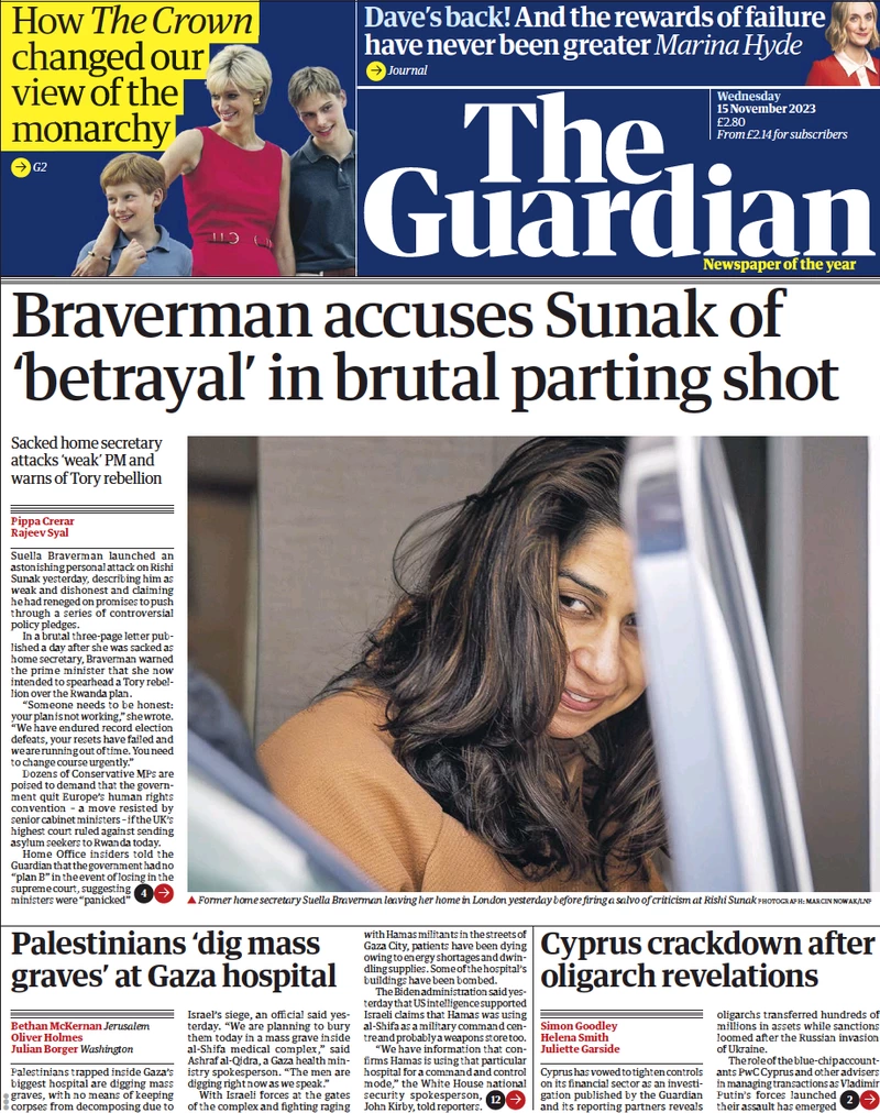 The Guardian - Braverman accuses Sunak of ‘betrayal’ in brutal parting shot 