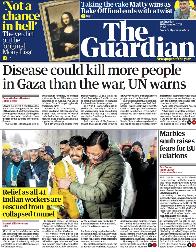 The Guardian -Disease could kill more people in Gaza than war, UN warns