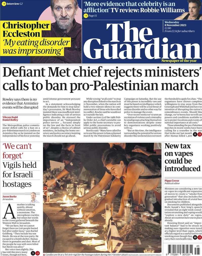 The Guardian - Defiant Met chief rejects ministers’ calls to ban pro-Palestinian march