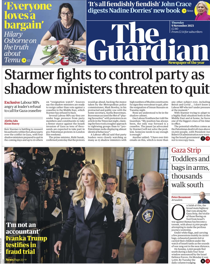 The Guardian - Starmer fights to control party as shadow ministers threaten to quit 