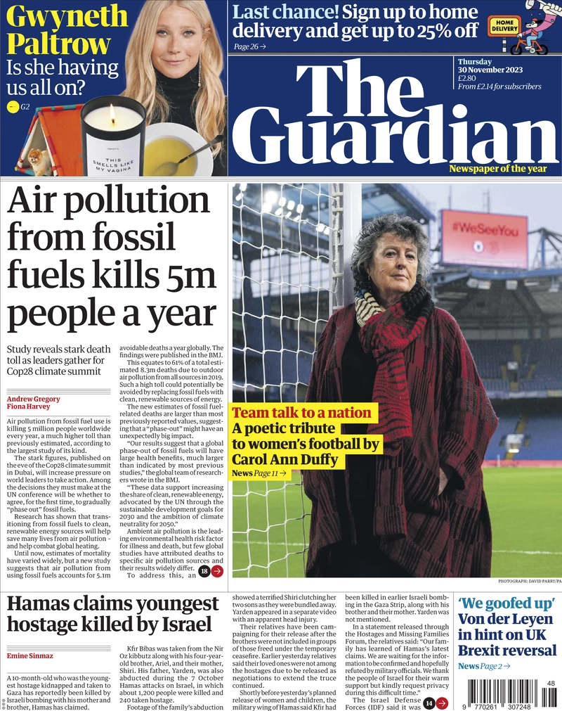 The Guardian - Air pollution from fossil fuels kills 5m people a year