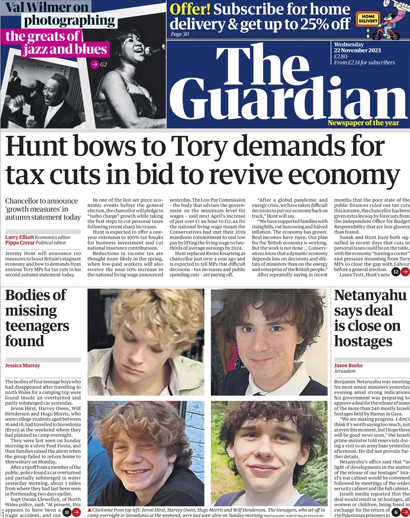 The Guardian - Hunt bows to Tory demands for tax cuts in bid to revive economy 
