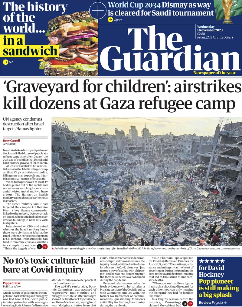The Guardian - ‘graveyard for children’: airstrikes kill dozens at Gaza refugee camp 