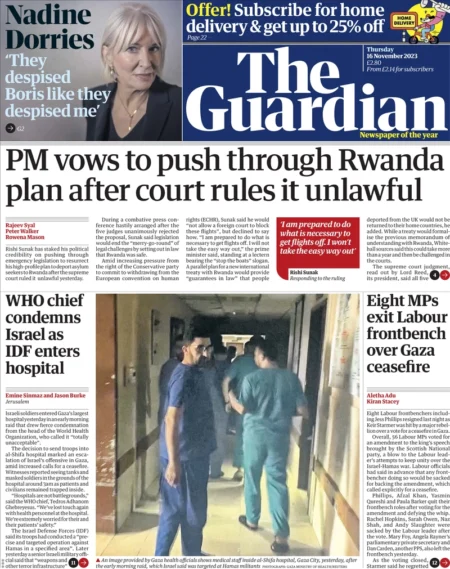 The Guardian - PM vows to push through Rwanda plan after court rules it unlawful 