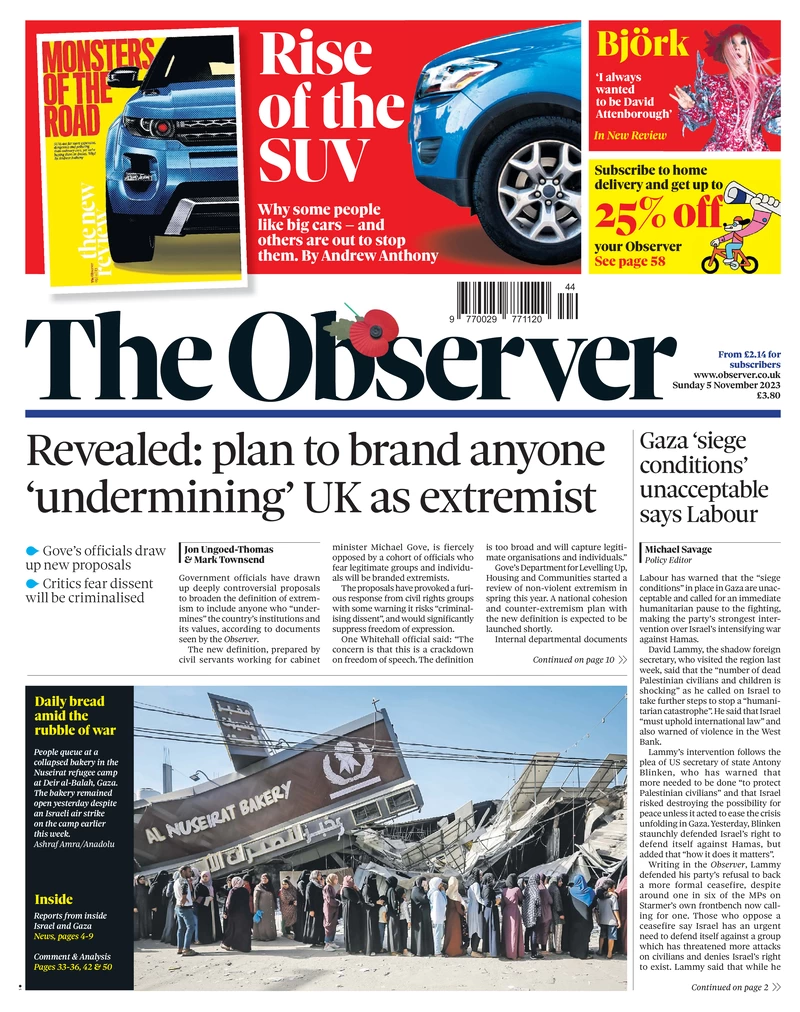 The Observer – Plan to brand anyone ‘undermining’ UK as extremist Sunday Papers: Labour to push for Commons vote on ceasefire - the full perspective