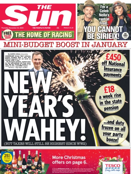 The Sun – Mini-budget boost in January: New Year’s Wahey (but taxes still highest since WW2)