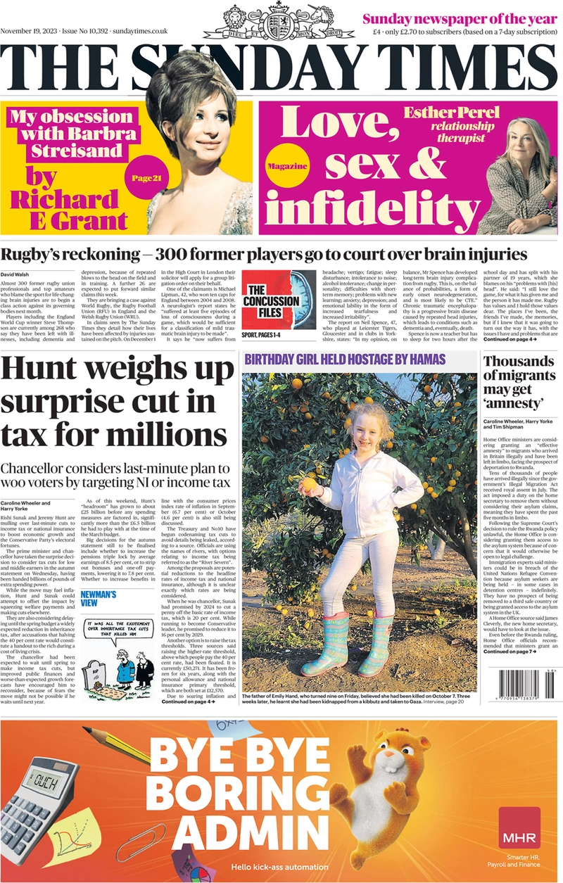 The Sunday Times - Hunt weighs up surprise cut in tax for millions 