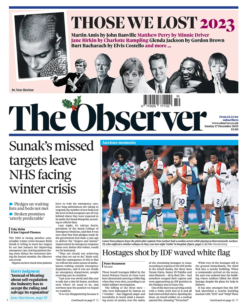 The Observer - Sunak’s Missed Targets Leave NHS Facing Winter Crisis