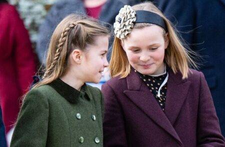 Princess Charlotte and Mia Tindall the best of friends as they natter on walkabout