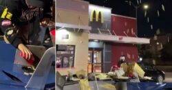Moment man shoots McDonald’s French fries from his Lamborghini exhaust