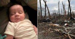 Baby sucked by tornado from home found alive on tree ‘like an angel guided him’
