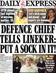 Daily Express - Defence Chief Tells Lineker: Put A Sock In It