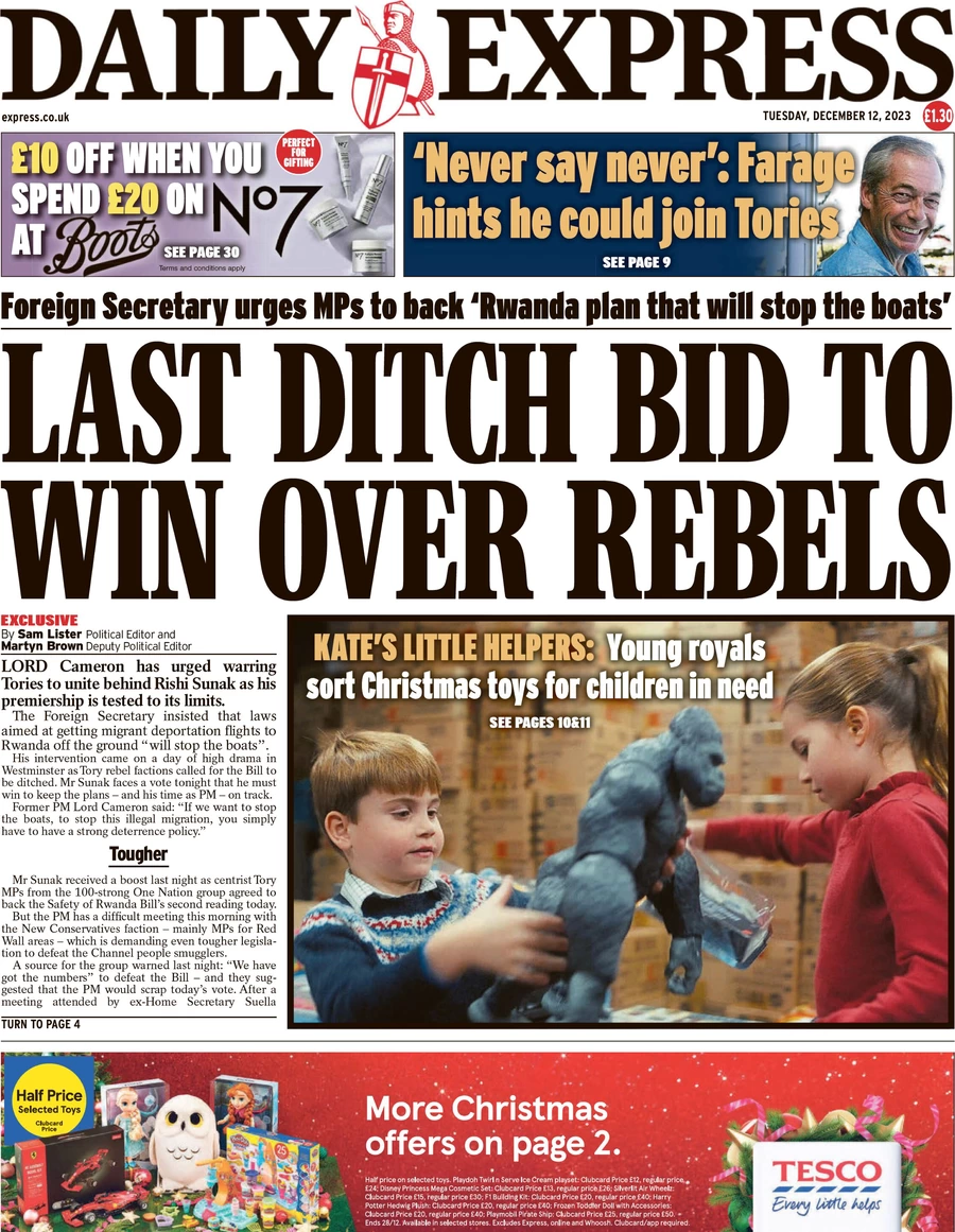 The Daily Express - Last-ditch bid to win over rebels 
