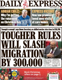 Daily Express – Tougher rules slash migration by 300,000 