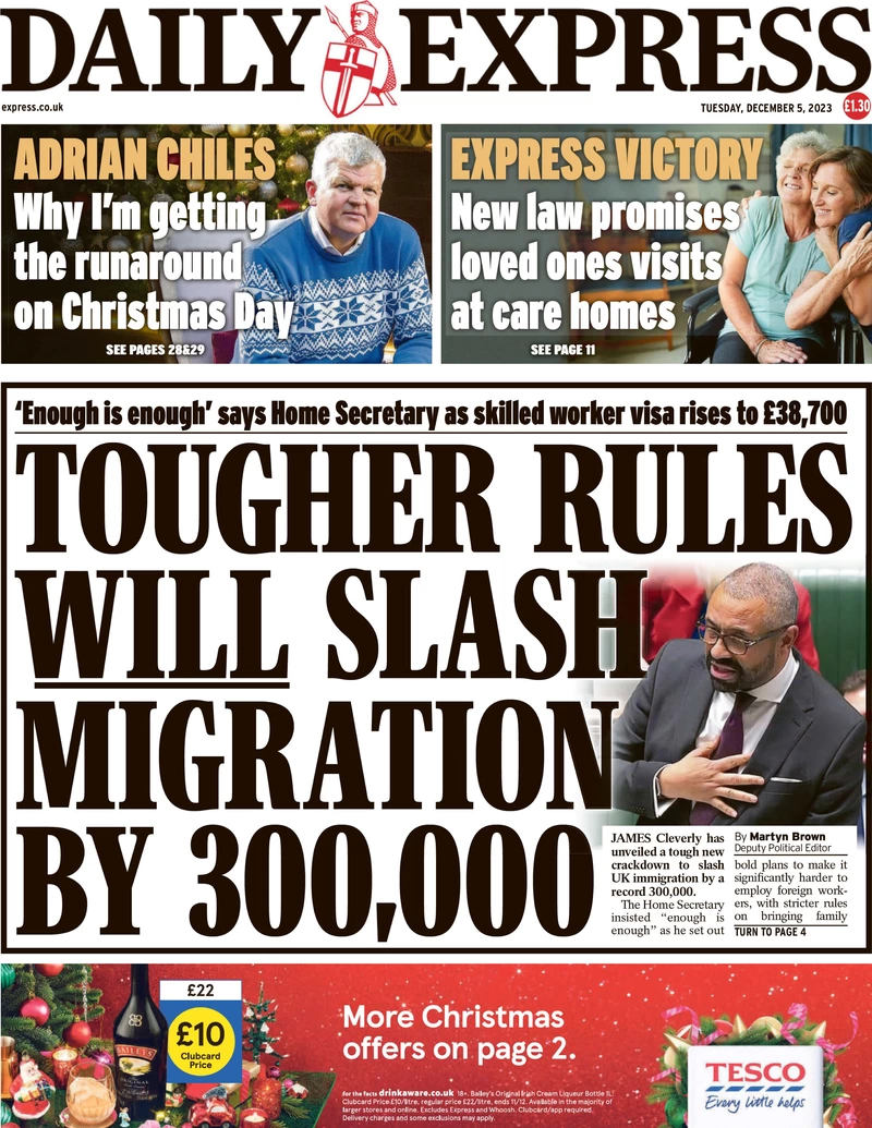 Daily Express - Tougher rules slash migration by 300,000 