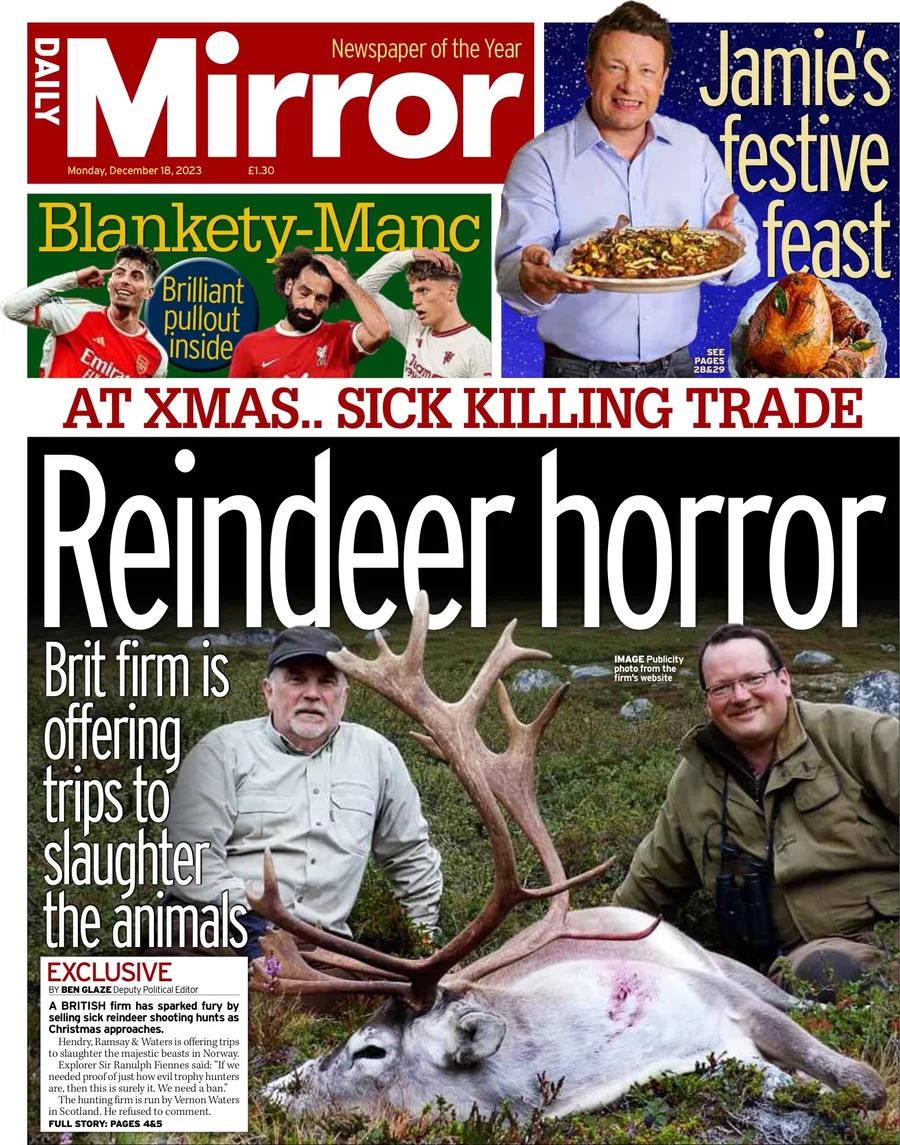 Daily Mirror - Reindeer horror 