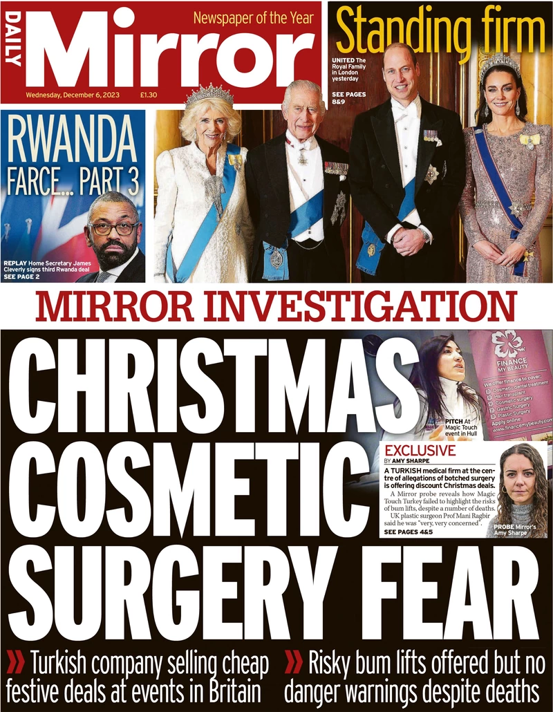Daily Mirror - Christmas cosmetic surgery fear 