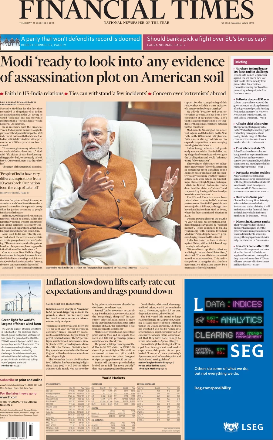 Financial Times - Modi ready to look into any evidence of assassination plot on American soil