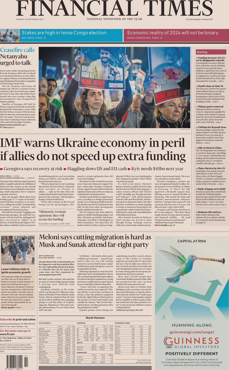 Financial Times - IMF warns Ukraine economy in peril if allies do not speed up extra funding 