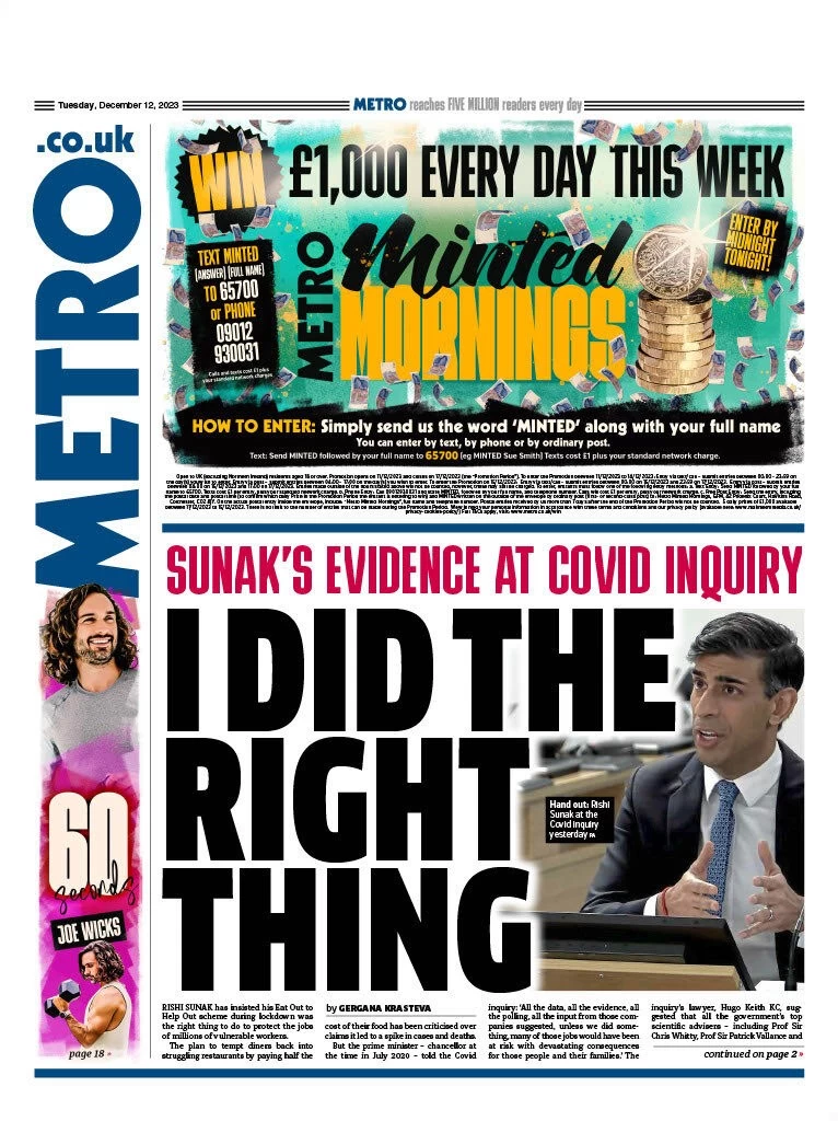 Metro - Covid inquiry: I did the right thing 