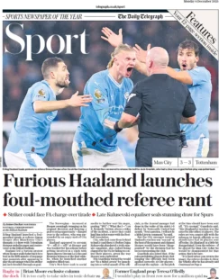 Telegraph Sport – Furious Haaland launches foul-mouthed referee rant 