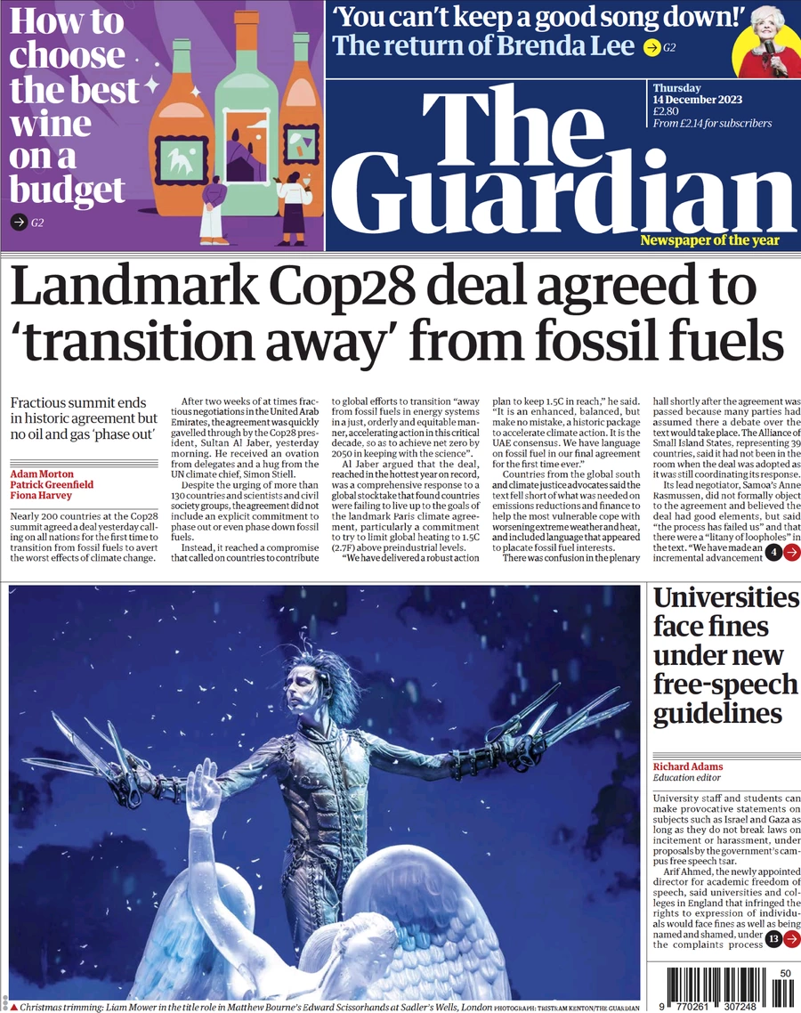 The Guardian - Landmark Cop28 deal agreed to transition away from fossil fuels 