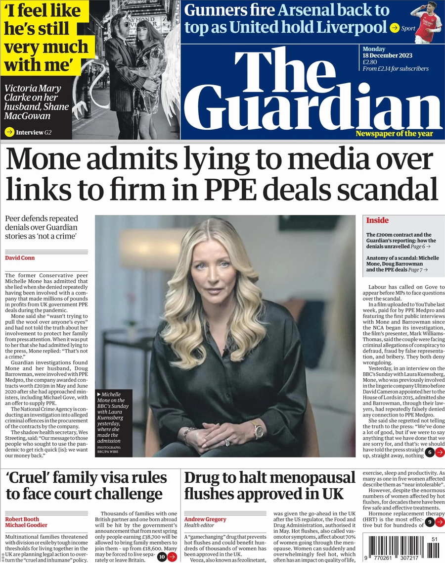 The Guardian - Mone admits lying to media over links to firm in PPE deals scandal 