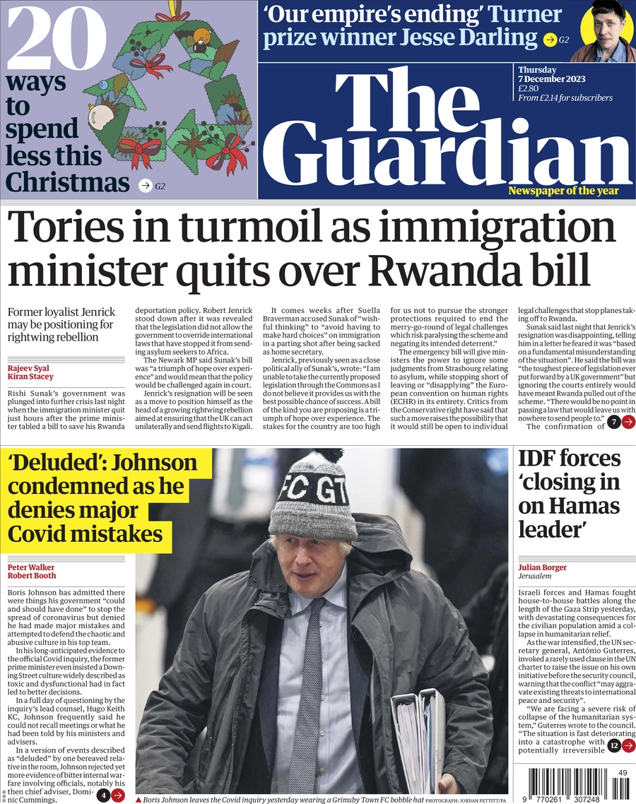 The Guardian - Tories in turmoil as immigration minister quits over Rwanda bill 