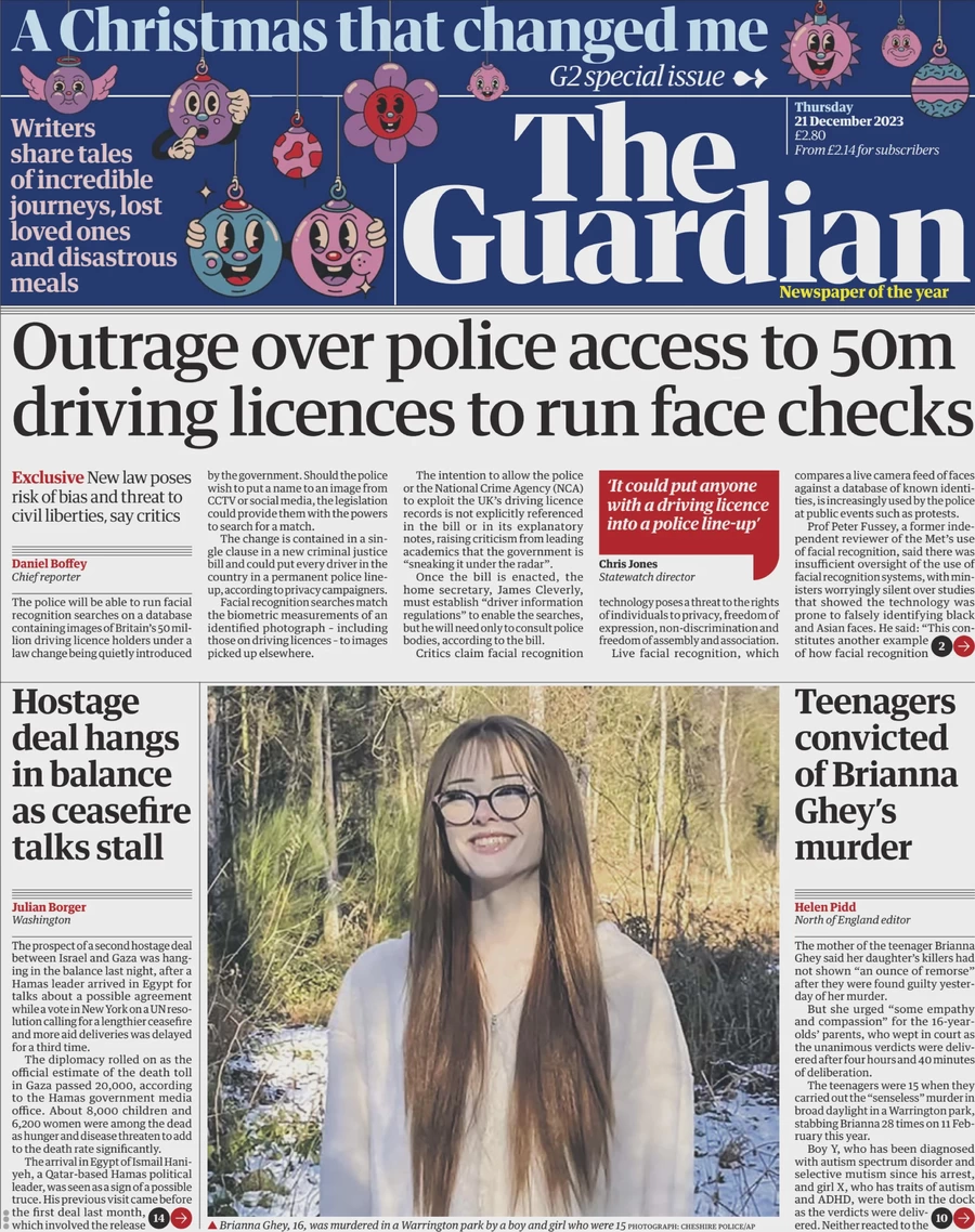 The Guardian - Outrage over police access to 50m driving licences to run face checks