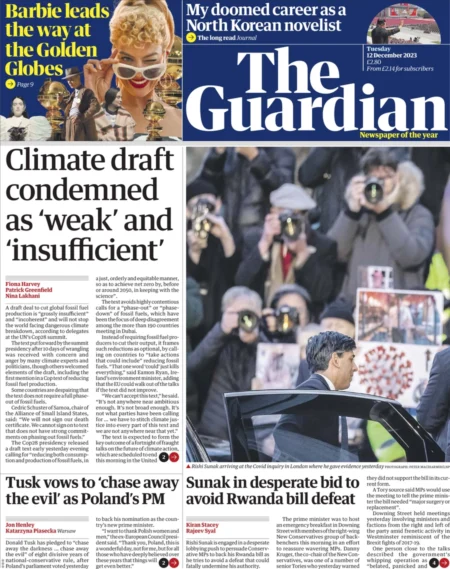 The Guardian – Climate draft condemned as weak and insufficient 