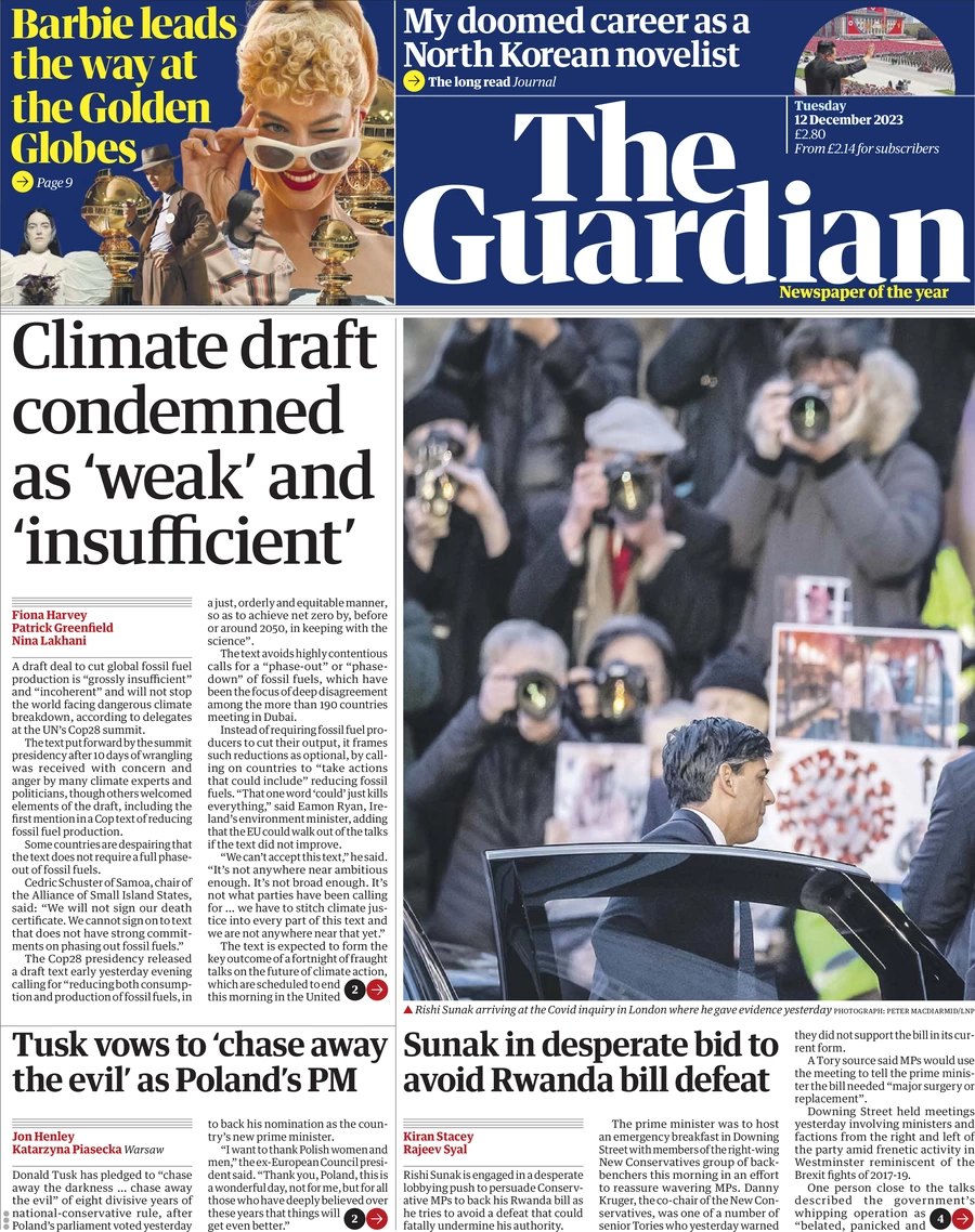 The Guardian - Climate draft condemned as weak and insufficient 