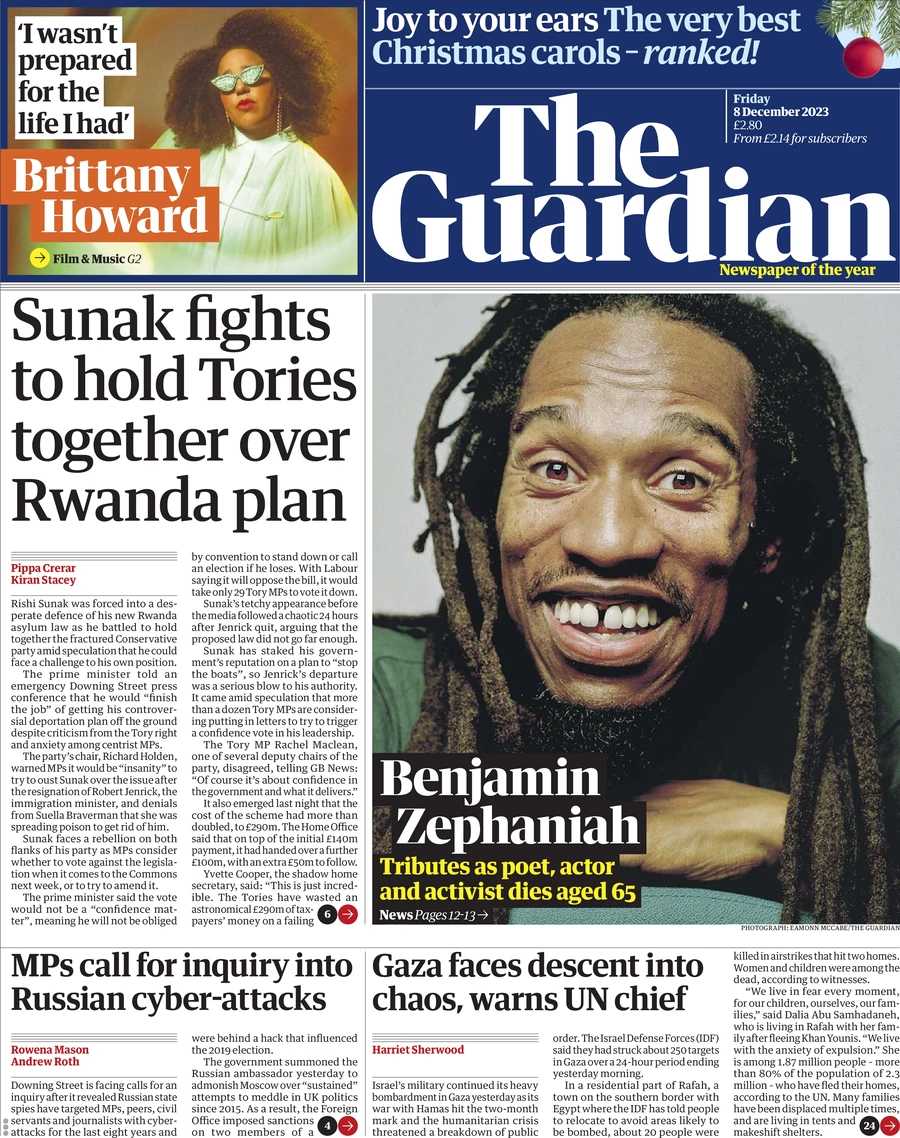 The Guardian - Sunak fights to hold Tories together over Rwanda plan 